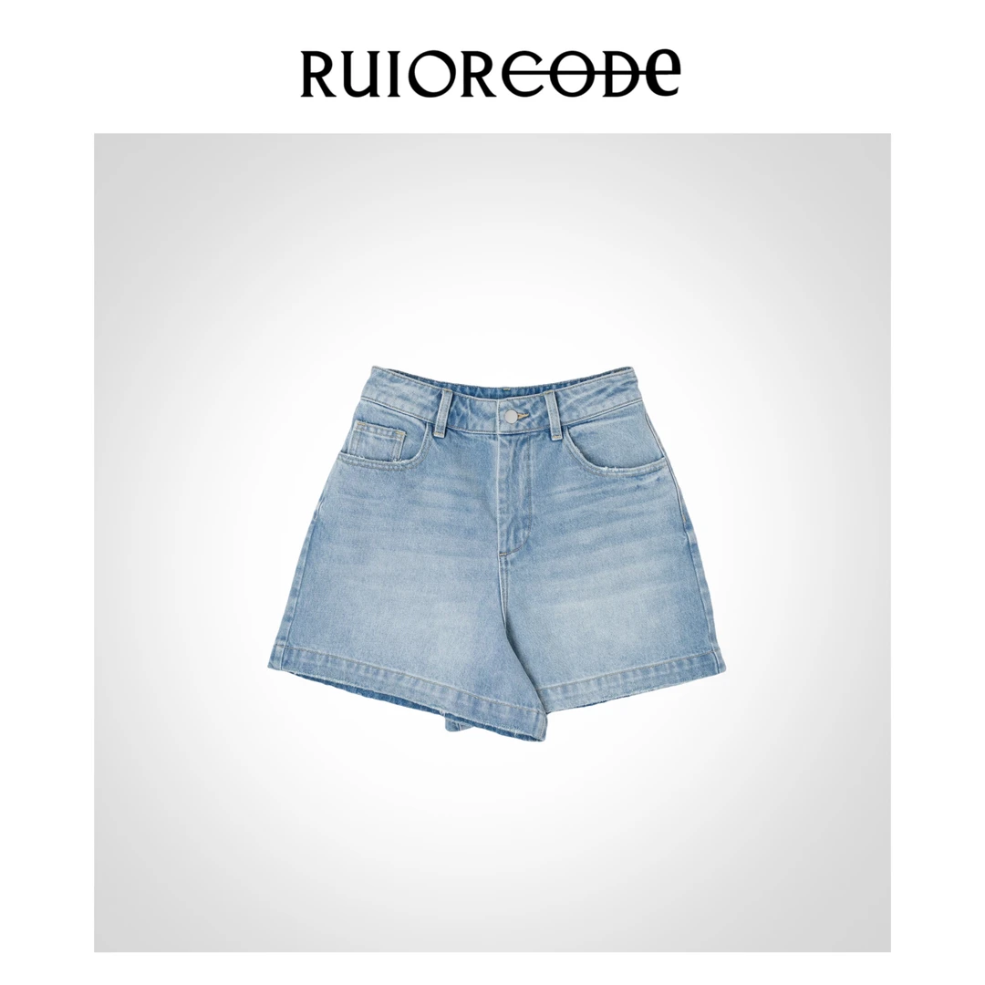 【RUIORCODE】后腰纽扣磨边裤边牛仔短裤 理性消费##