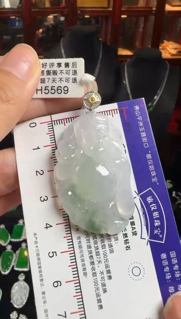 颈饰18K金镶嵌翡翠H5569冰财神