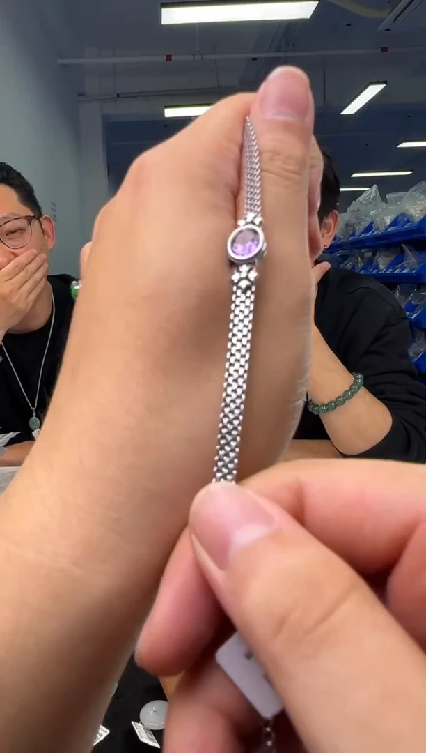 【闪购商品】水晶手链银S925镶嵌紫水晶椭圆S925银复古银款手链