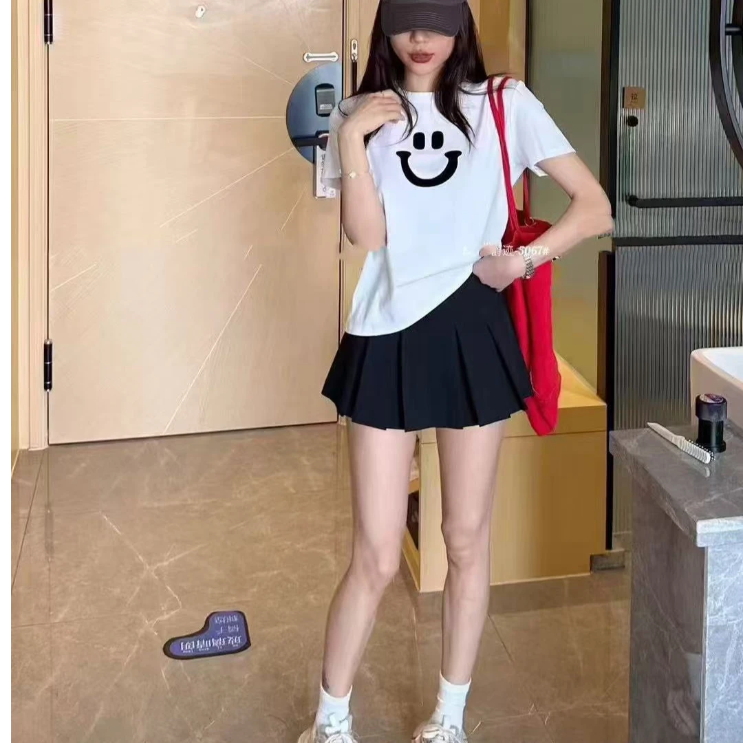 5067春季新款毛巾绣笑脸时尚显瘦短袖T恤女