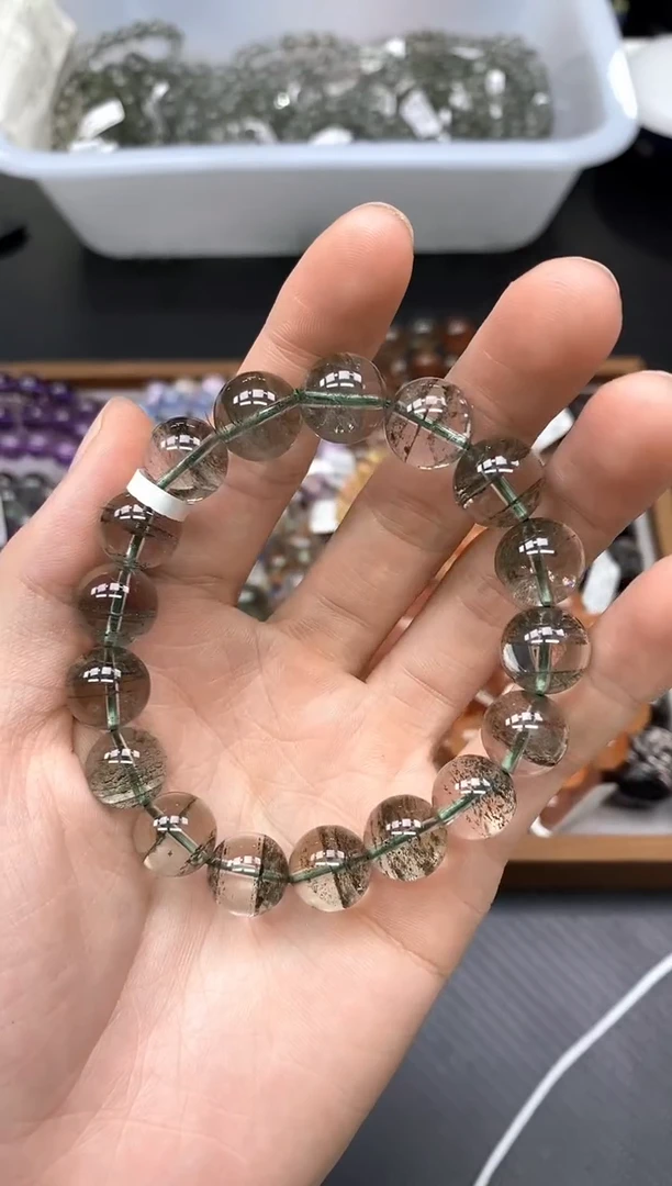 未镶嵌手串水晶28绿幽灵12mm+