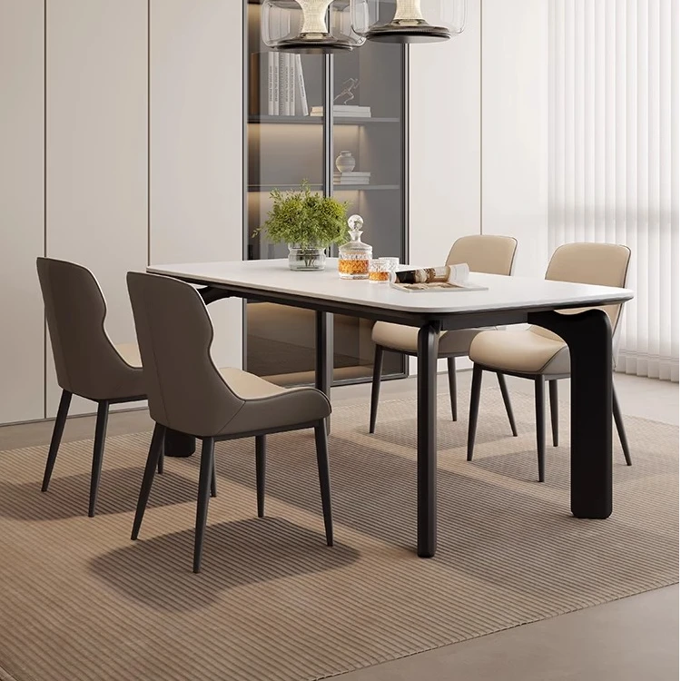 法式奶油实木餐桌客厅岩板中古美式复古家庭家用小户型餐桌长方形