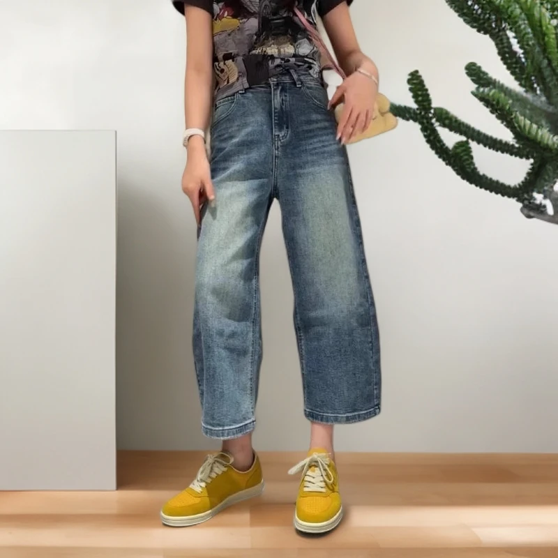 欧货复古蓝色牛仔裤女2025春季爆款大码胖mm梨形身材设计感直筒裤
