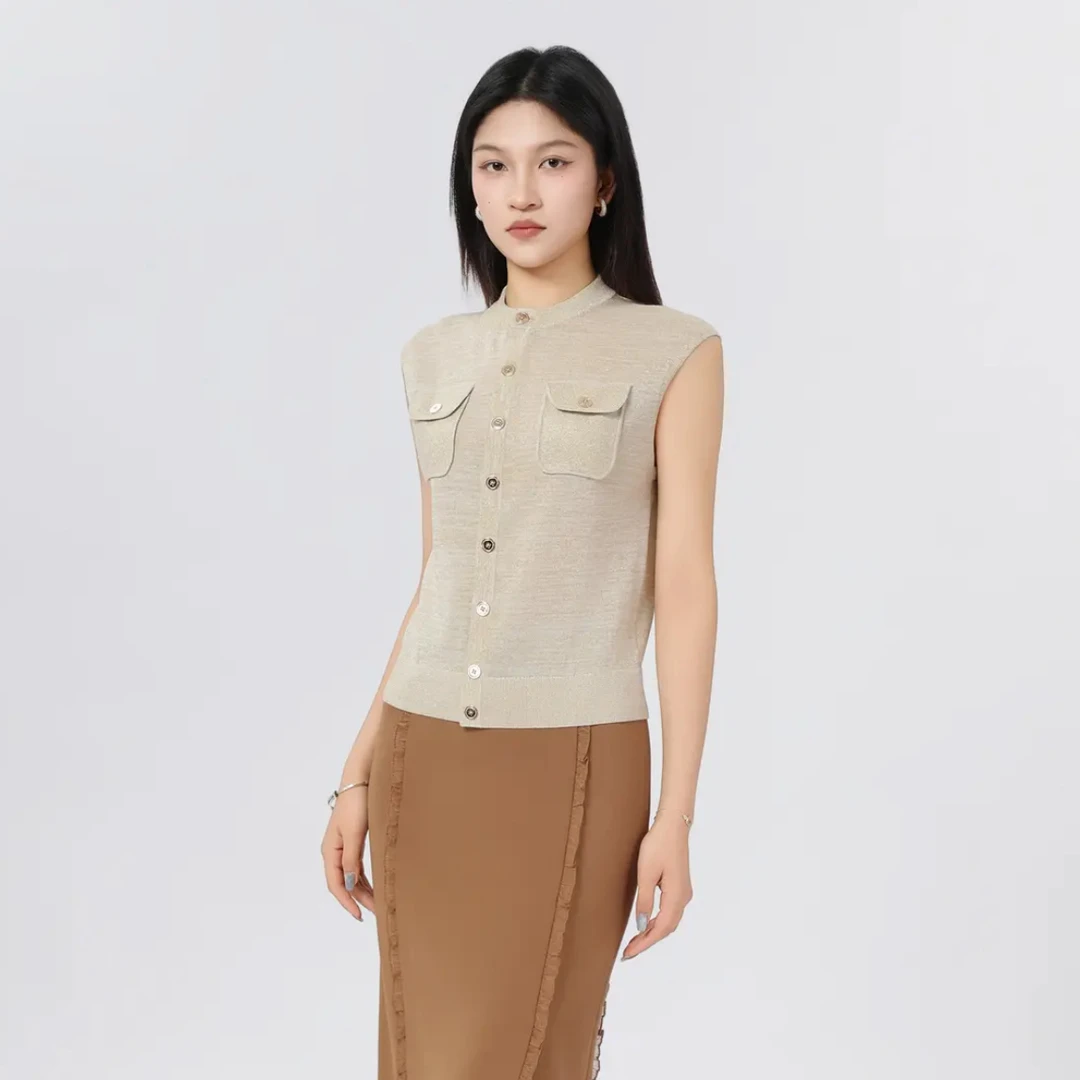 AMASS/阿玛施春夏新款时尚百搭无袖设计气质针织马甲上衣女548018