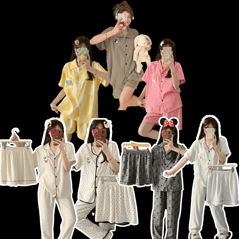 夏天短袖睡衣女云朵棉夏天短袖短裤长裤三件睡衣女款爆款2025新款