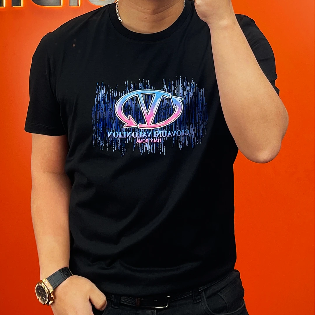 夏季新款休闲百搭炫彩硅胶潮款透气修身男士圆领短袖T恤 60993