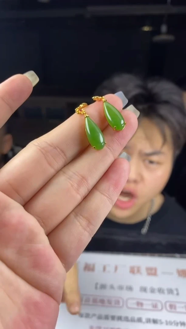 和田玉银S925镶嵌耳饰多样性-耳饰-R541