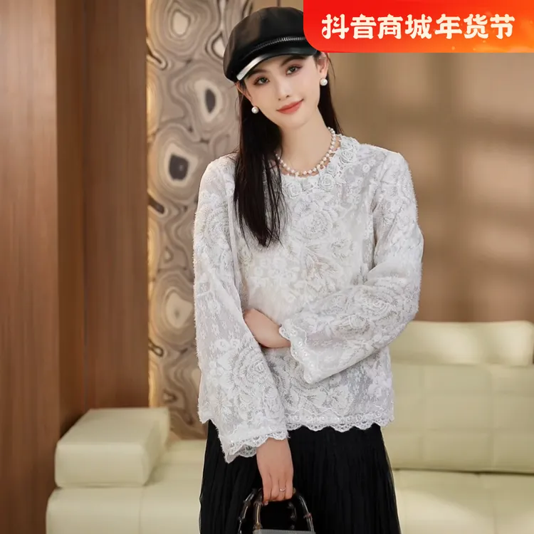 毛毛蕾丝定制玫瑰领口拼接气质温柔女衬衫SJCS4401