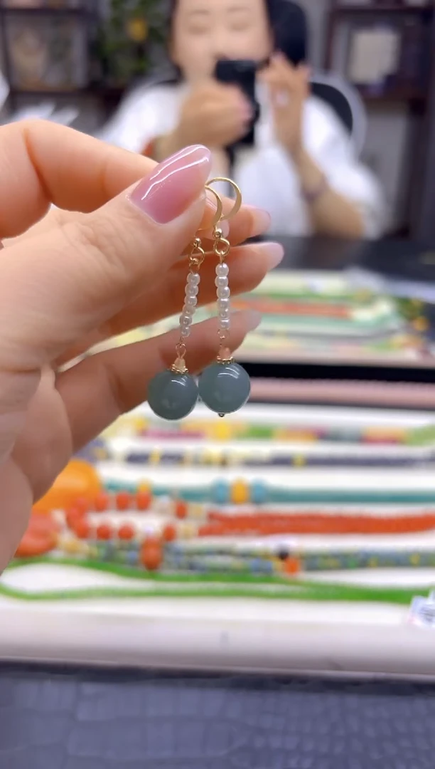 14K金镶嵌翡翠耳饰DIY款E813