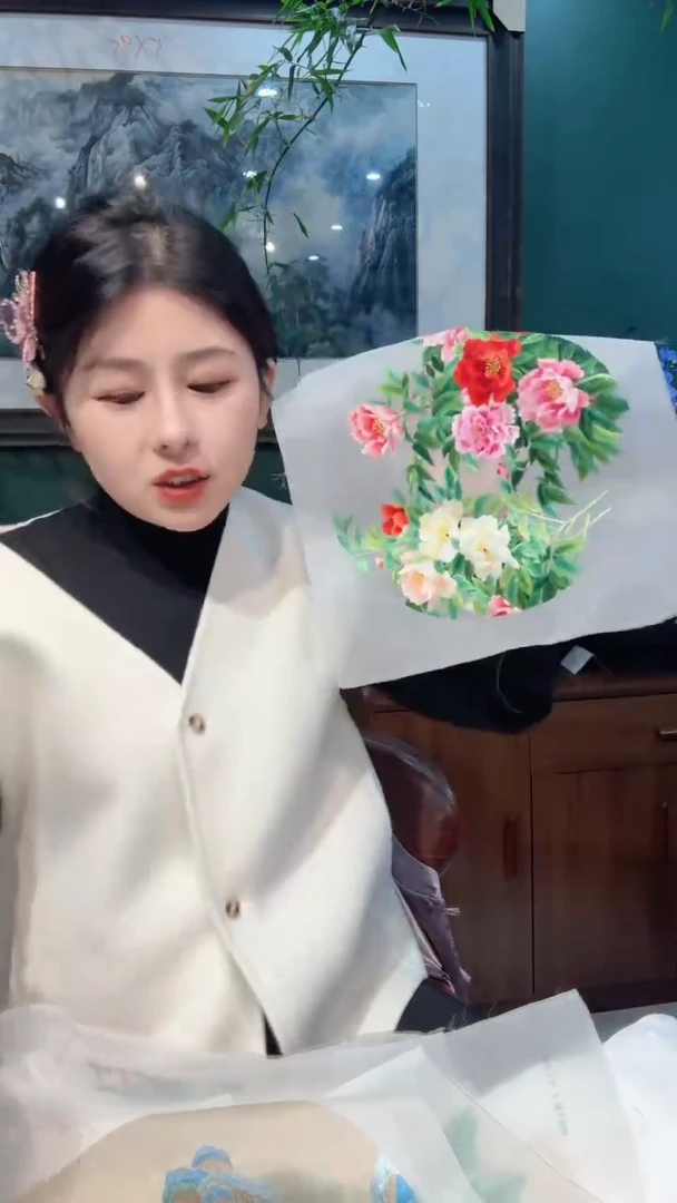 竖款非遗苏绣手工刺绣绣片