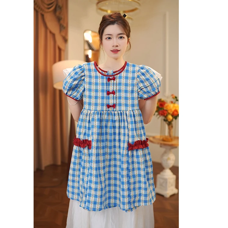 女童复古连衣裙2025夏季新款中大童格子时尚女宝宝夏装洋气裙子