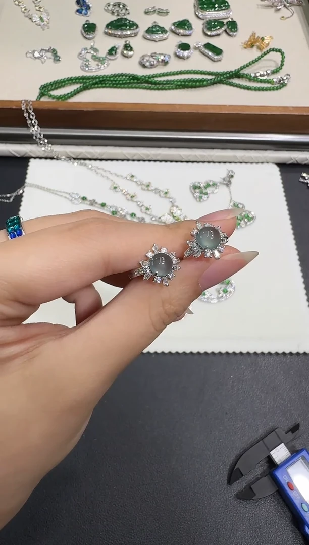 银S925镶嵌翡翠耳饰X1007-886-247