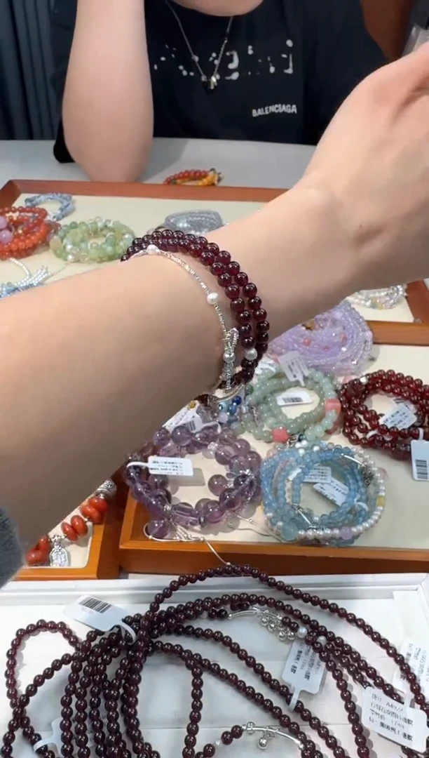 【闪购商品】石榴石手链银S925镶嵌A027石榴石双圈弯管款