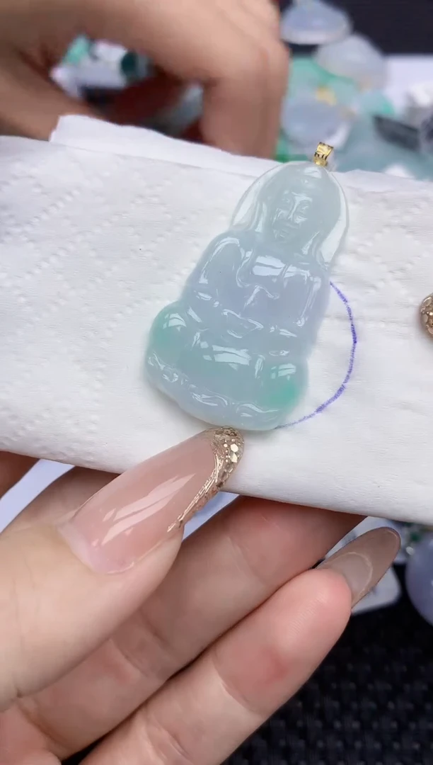 颈饰18K金镶嵌翡翠59   天然翡翠A货  百元以上9米证书费自理