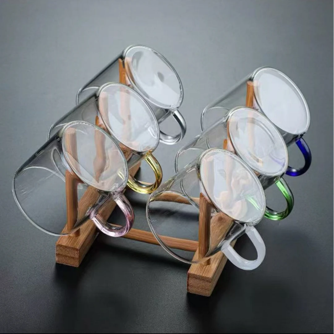 玻璃小茶杯家用功夫茶品茗杯喝茶杯子透明水杯架带把茶具防爆耐热