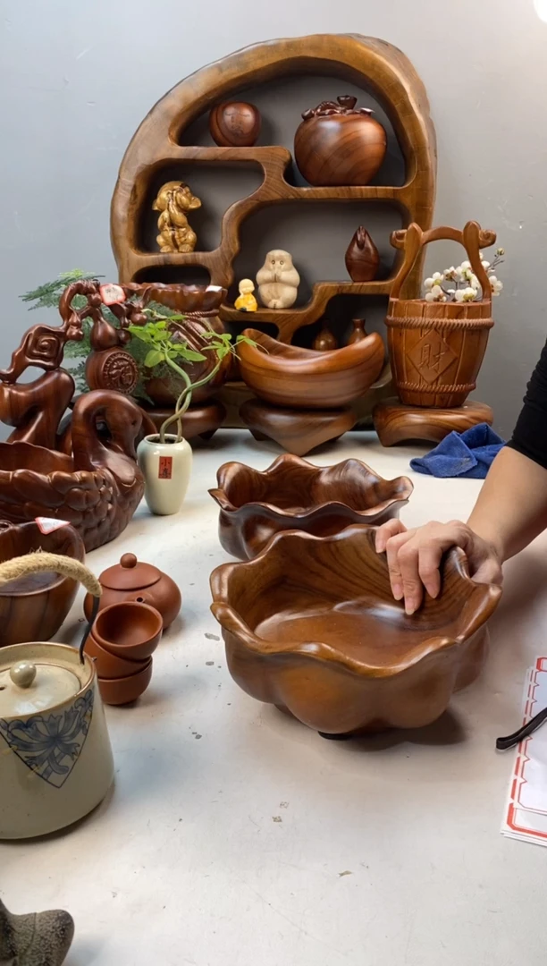 香樟木A17荷花果盆/尺寸21*21*11