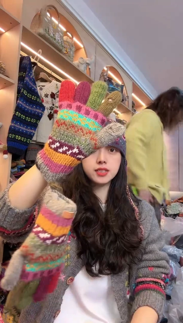 羊毛静?百羊毛五指手套K021