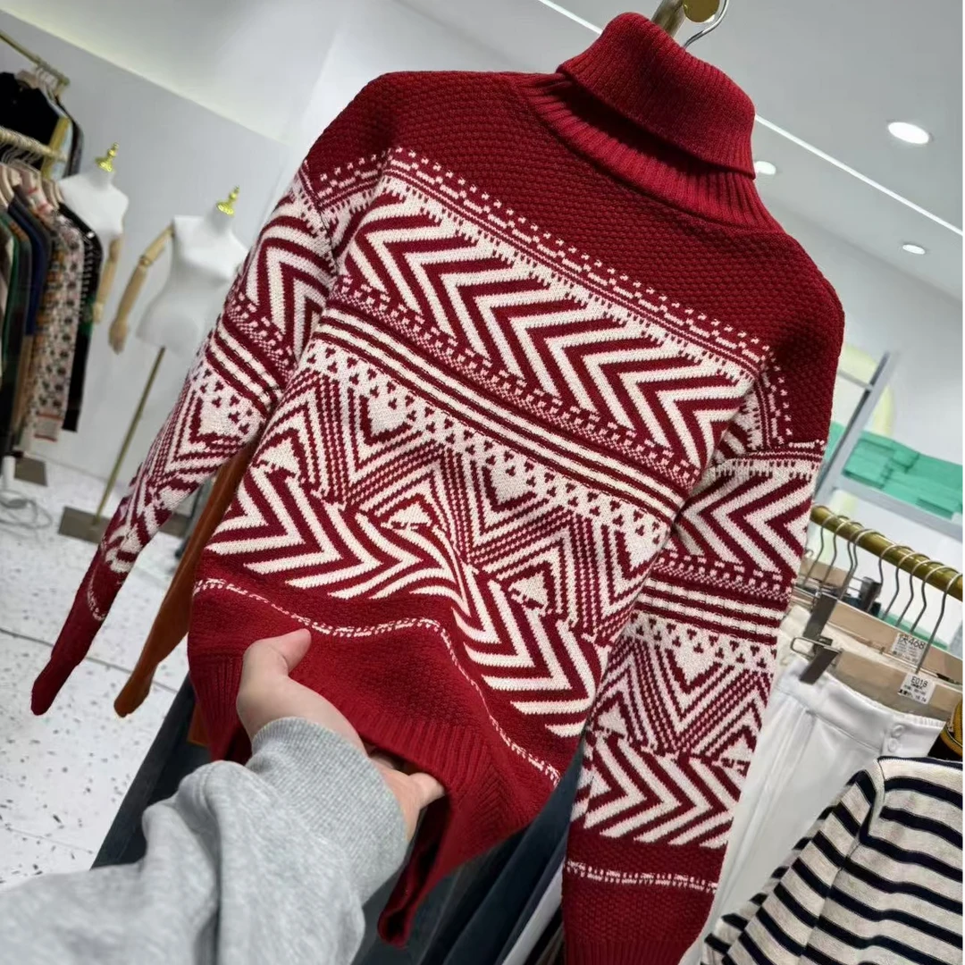 【地中海翻领红色】时尚百搭休闲针织衫