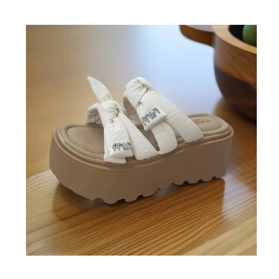 女鞋网红一字型夏季厚底外穿一字拖千金风坡跟凉鞋时尚百搭 露趾