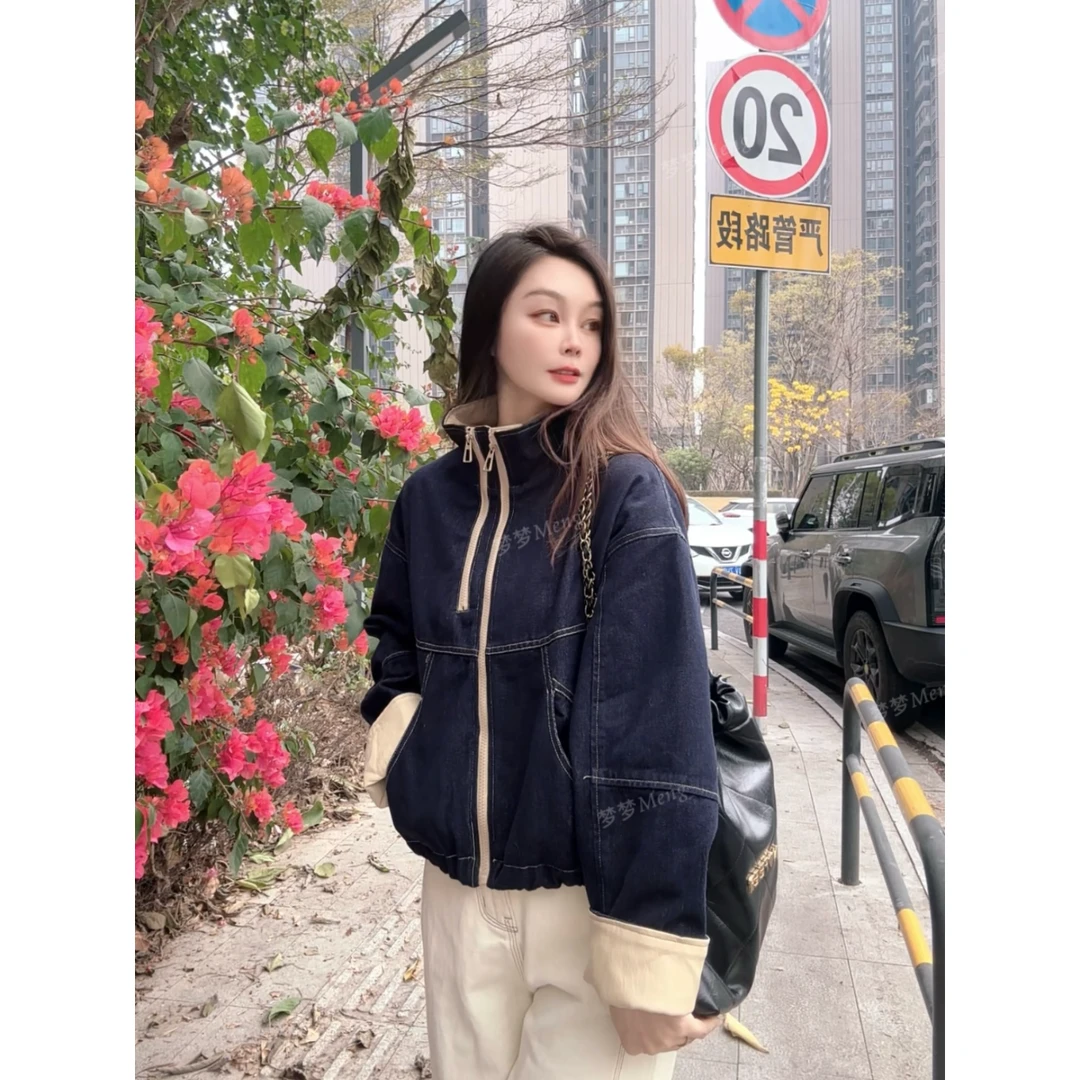 Meng  牛仔撞牛奶  早春设计牛仔拼接蛋白皮休闲外套*316