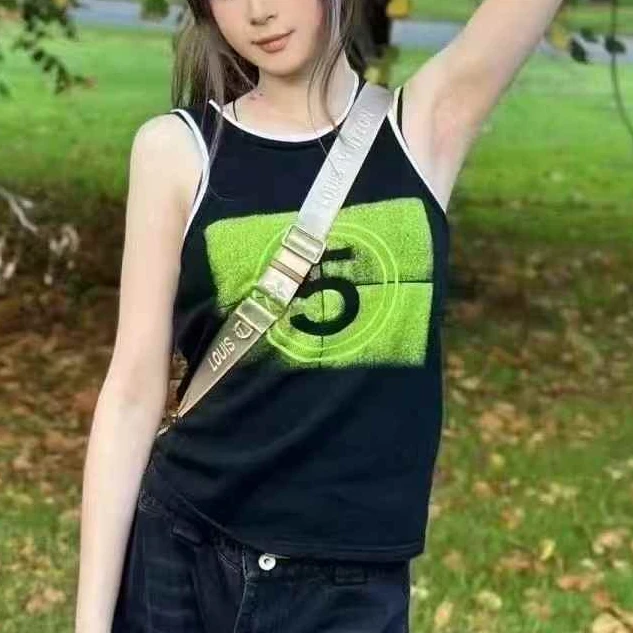 99新 Chanel/香奈儿 36码21S黑色拼绿色数字5背心