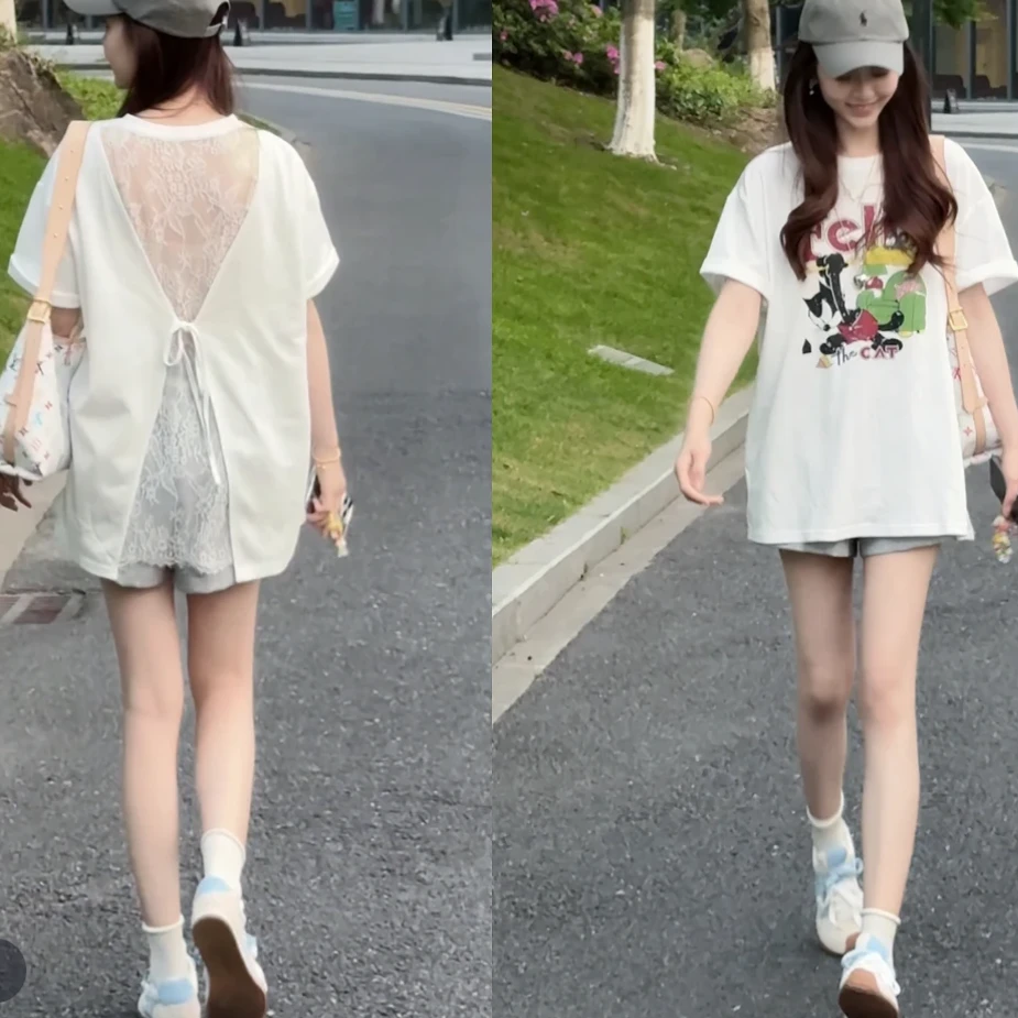 时尚休闲设计感T恤女2025夏季新款百搭显瘦小众时尚宽松洋气上衣