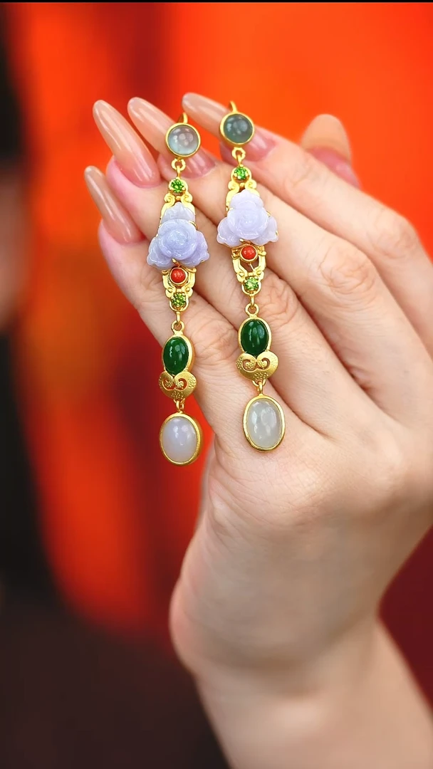 银S925镶嵌翡翠耳饰新款