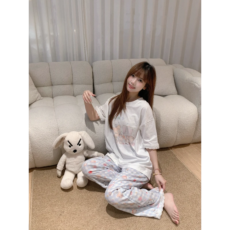 甜美可爱卡通小熊长袖睡衣女春夏季2025年新款休闲家居服两件套装