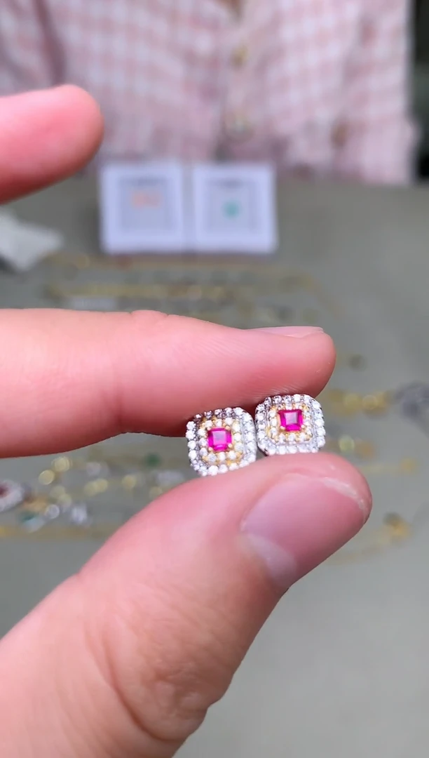 耳饰银S925镶嵌红宝石耳饰