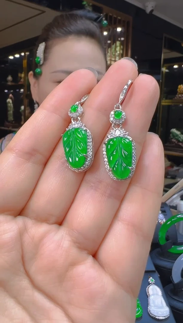 翡翠银S925镶嵌耳饰034（多样性发其一）