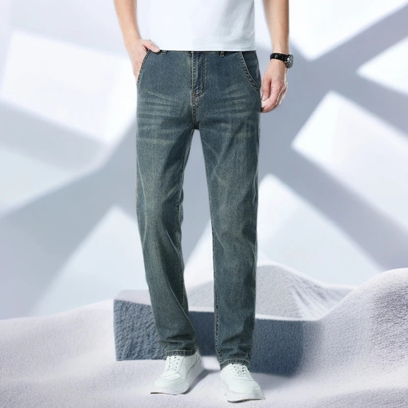 宾斯洛特复古牛仔裤男直筒宽松纯棉水洗裤子新款休闲长裤夏季薄款