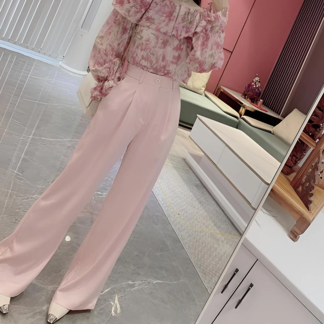 【橦颜推荐】后松紧简约百搭阔腿直筒休闲西裤6762