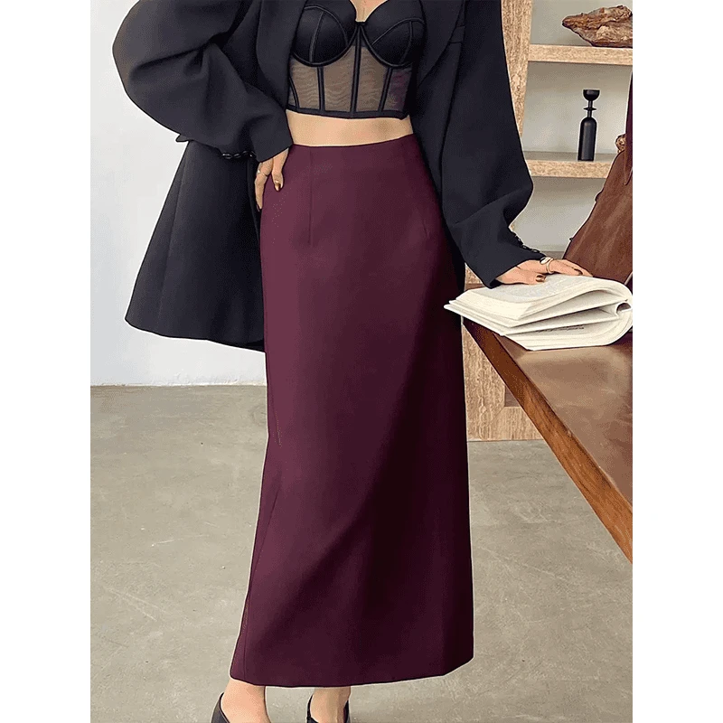 2025秋季西装半身裙长款高腰后开叉包臀裙时尚百搭显瘦直筒裙子.