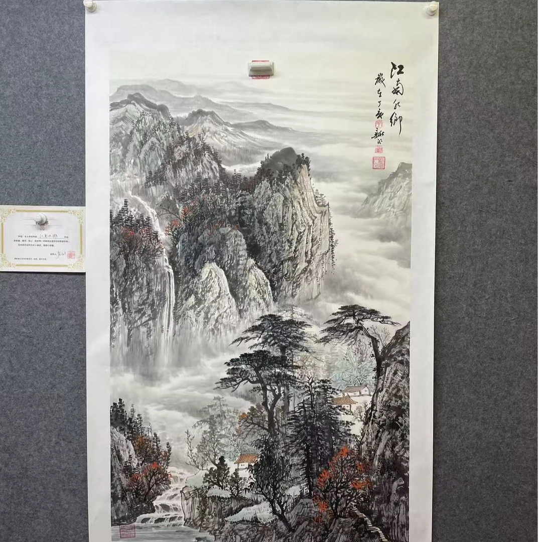 李新社-六尺竖幅江南水乡山水画