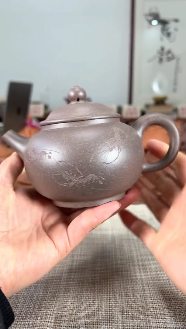 【闪购商品】紫砂茶壶精工半手青灰紫泥大巨轮刻绘400cc左右