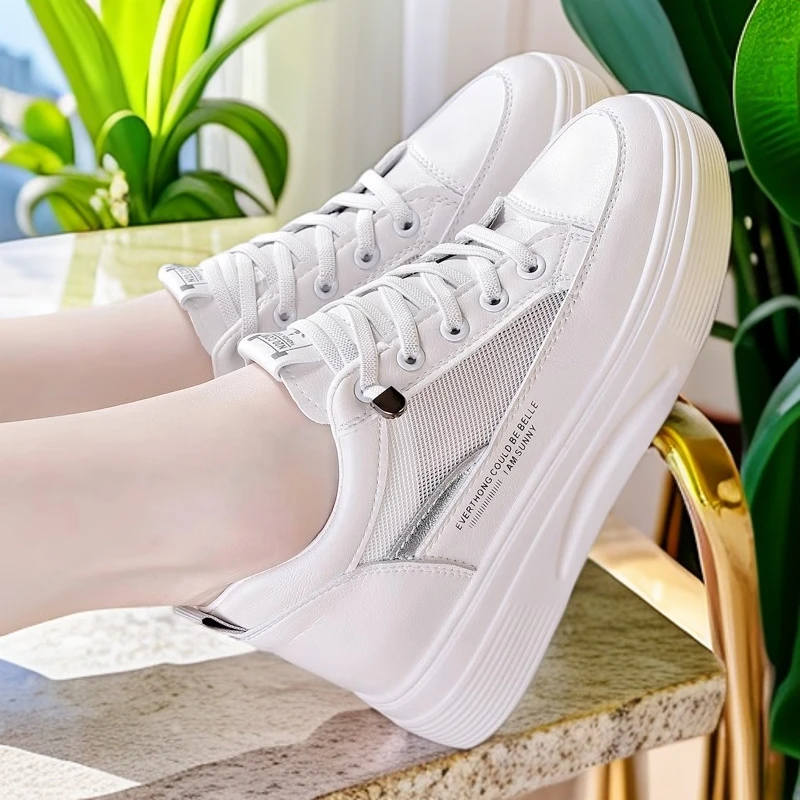 真皮小白鞋女新款厚底时尚内增高女士休闲鞋子女透气旅游鞋运动鞋