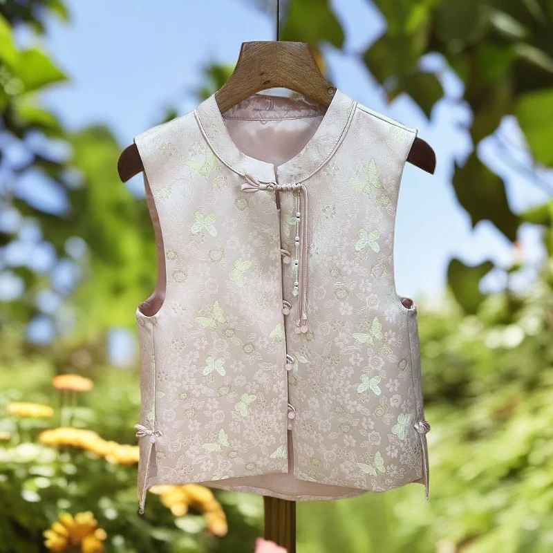 新中式国风提花马甲春季气质蝴蝶百搭休闲圆领时尚减龄上衣女装