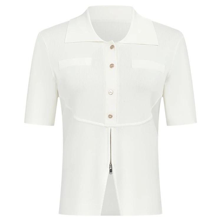 【小北专属】曼德诗纯色针织T恤夏季新款冰感丝弹力上衣