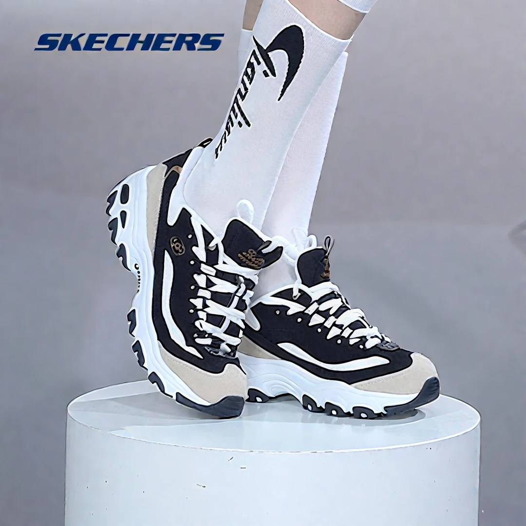 斯凯奇黑白金熊猫男女情侣鞋复古校园风时尚休闲厚底增高老爹鞋s