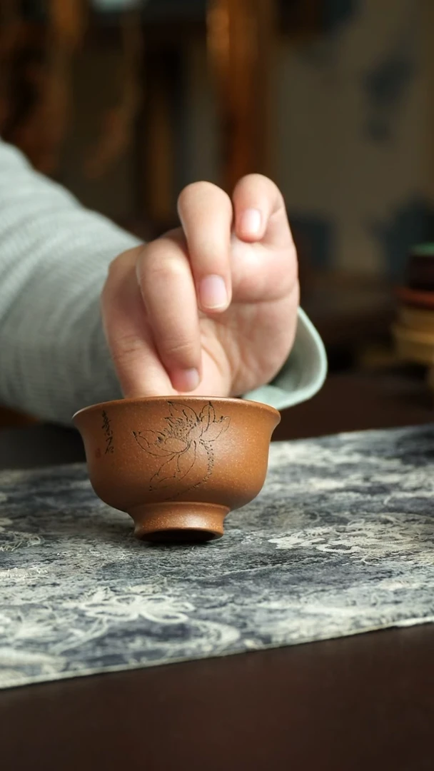 茶杯紫砂41号 桂花砂荷花杯 宜兴紫砂原矿作品