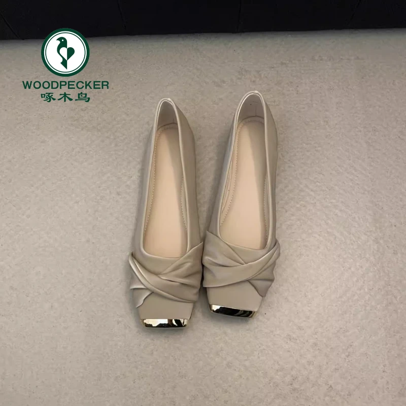 啄木鸟晚晚风温柔软平底单鞋瓢鞋2025新款配裙子奶奶鞋玛丽珍女鞋