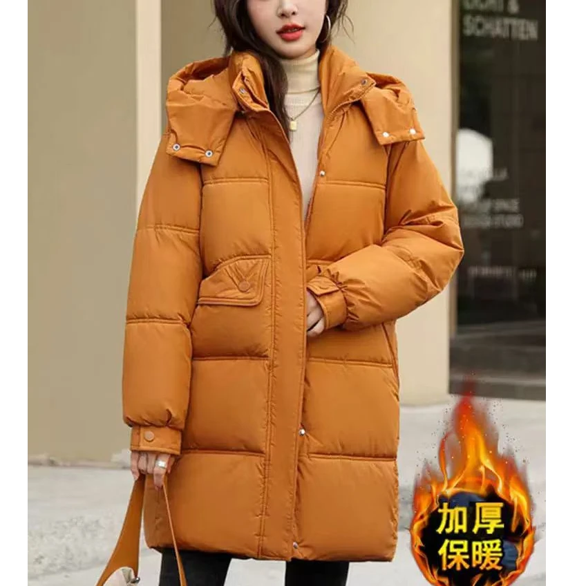 8861【衣长82】连帽加厚中长款棉衣女2024秋冬新款时尚气质棉服