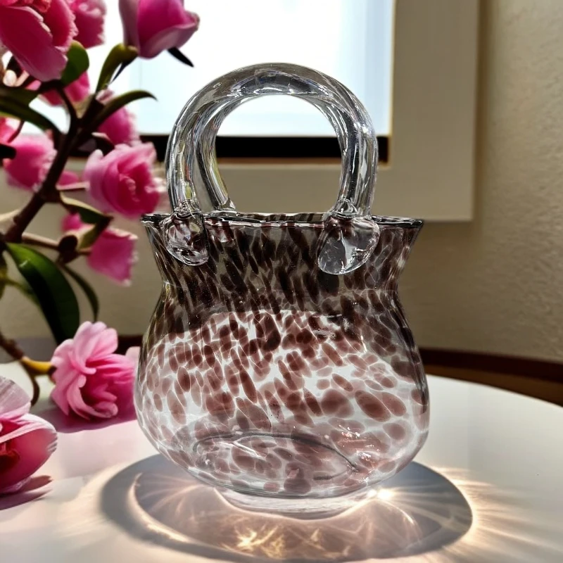 现代轻奢琥珀色豹纹包包玻璃花瓶摆件