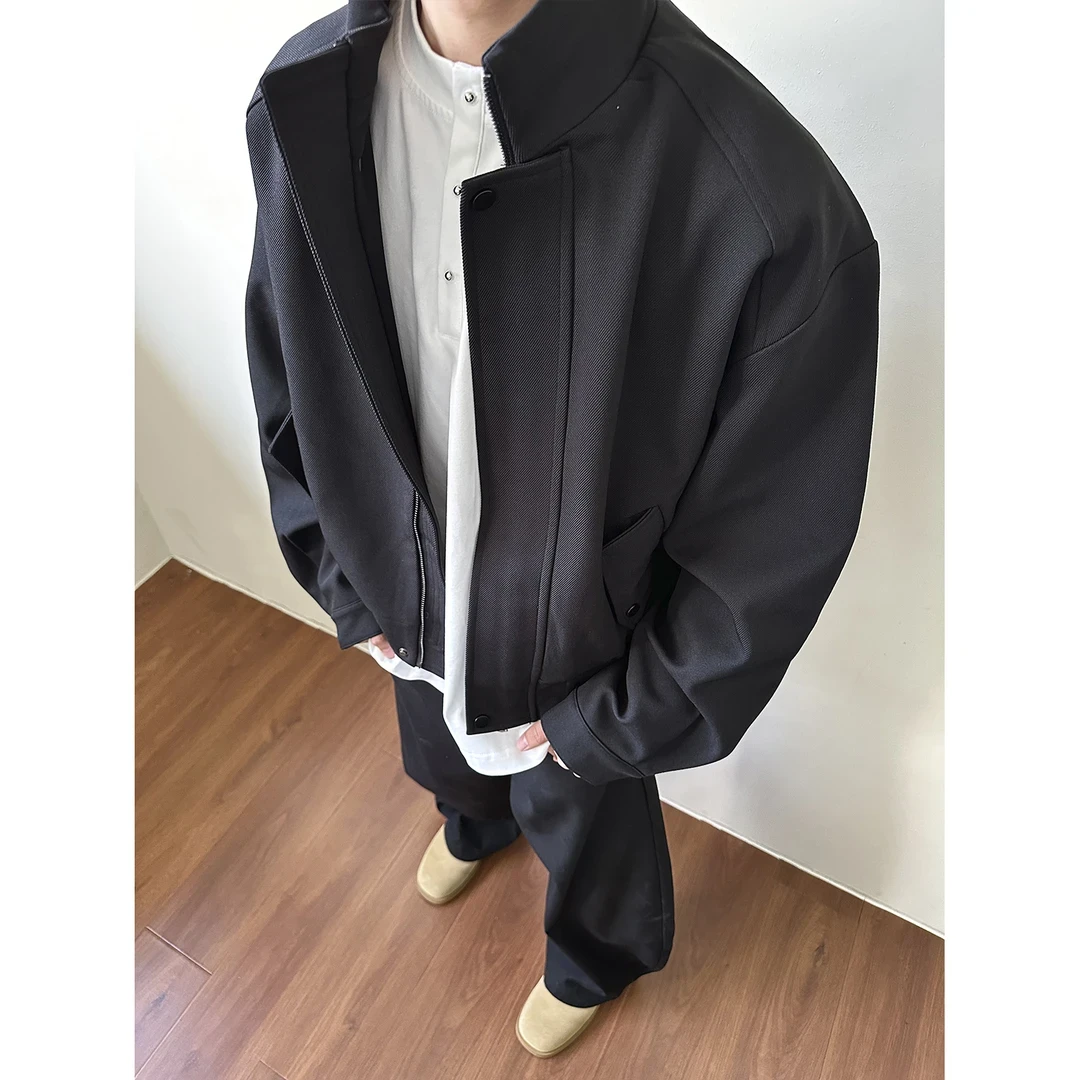 高品质简约线上店小众复古纯色运动高级感新款百搭vibe夹克外套男