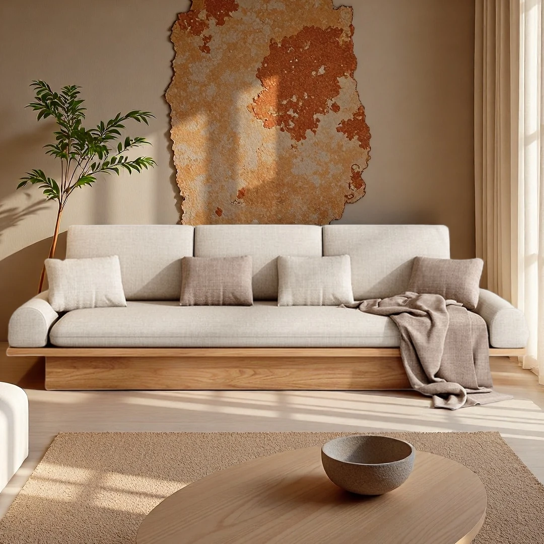 北欧实木沙发日式原木三人位客厅现代简约收纳储物侘寂风茶几组合