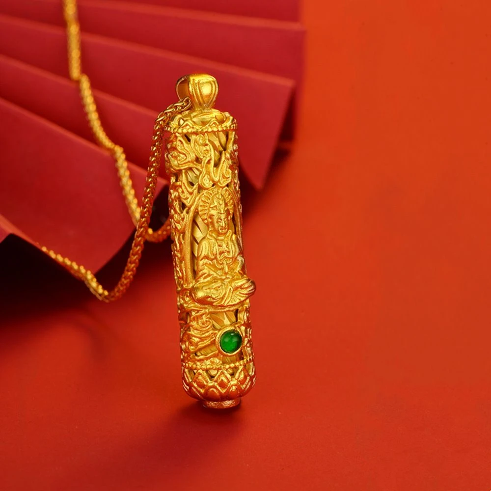 24-KK1063金色龙柱观音吊坠