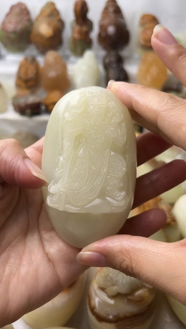 石材方解石手把摆件不退换关公