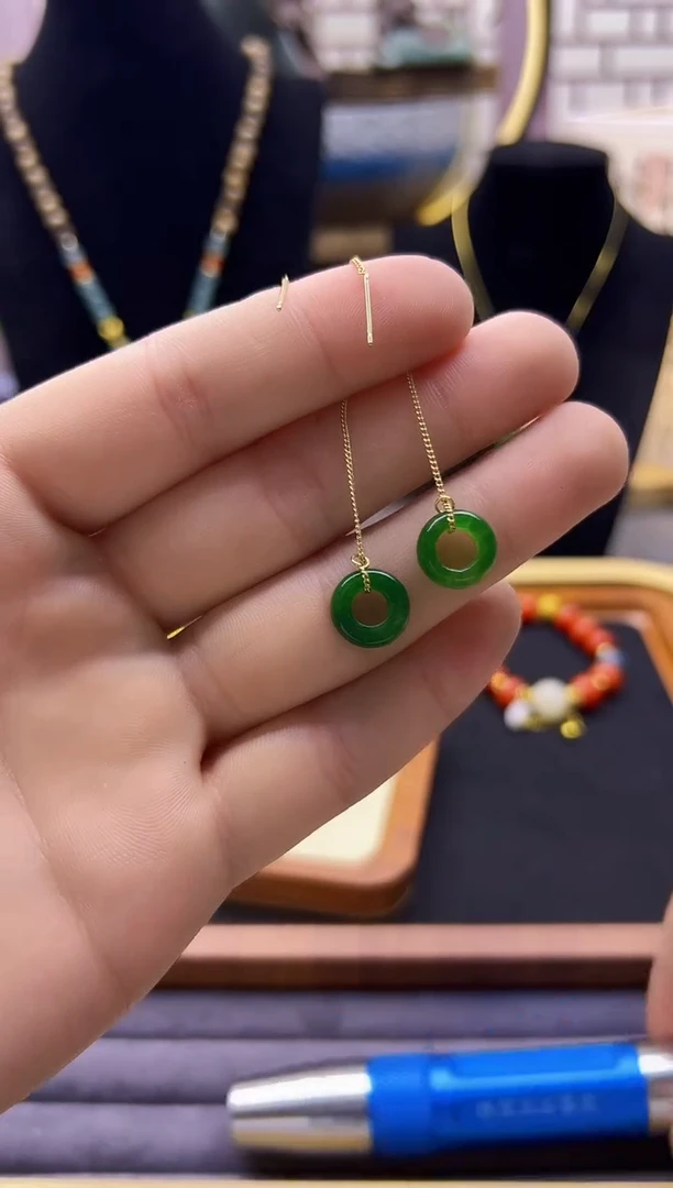 翡翠14K金镶嵌耳饰E225