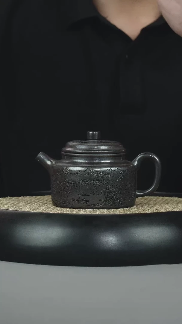 茶壶紫砂石黄 德钟 刻绘山水