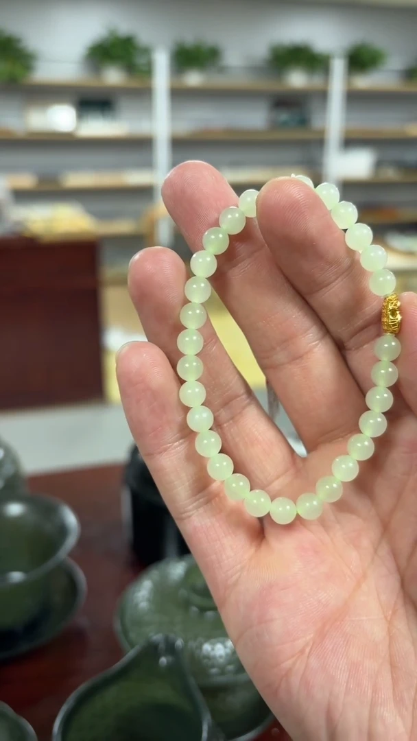 未镶嵌手串和田玉和田玉晴水搭配圆珠串6咪